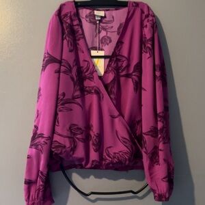 A New Day Purple Wrap Top, M